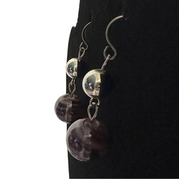 🌺 Boutique Purple Swirl Dangle Drop Earrings Silver Tone - Picture 3 of 4